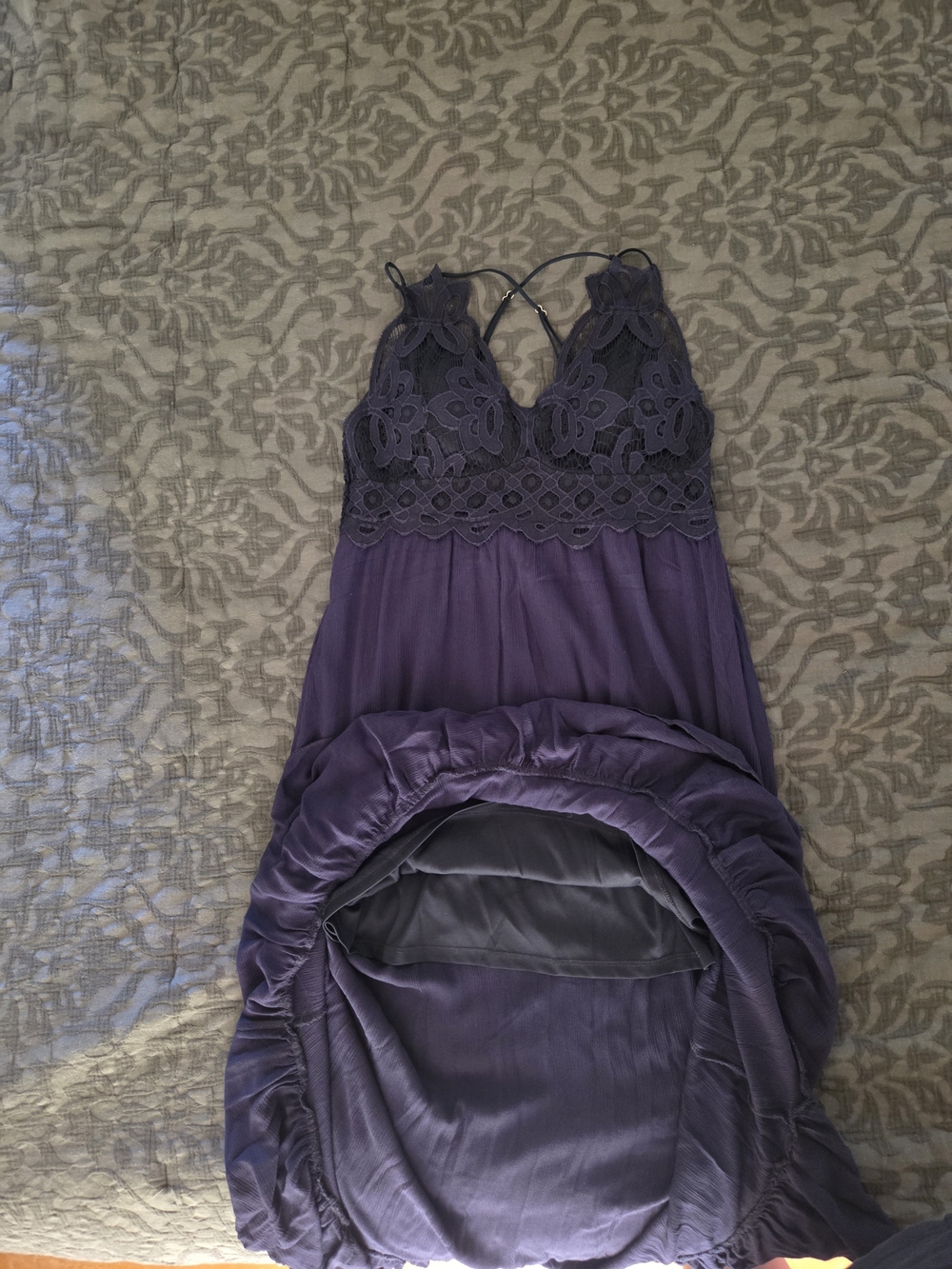 Lace-Trim Blue Maxi Dress with Flowy Skirt - Picture 8 of 8